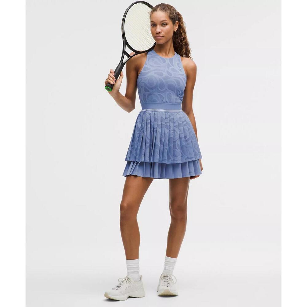 LULULEMON Paisley-Mesh Pleated Tennis Dress - Prep Blue/White